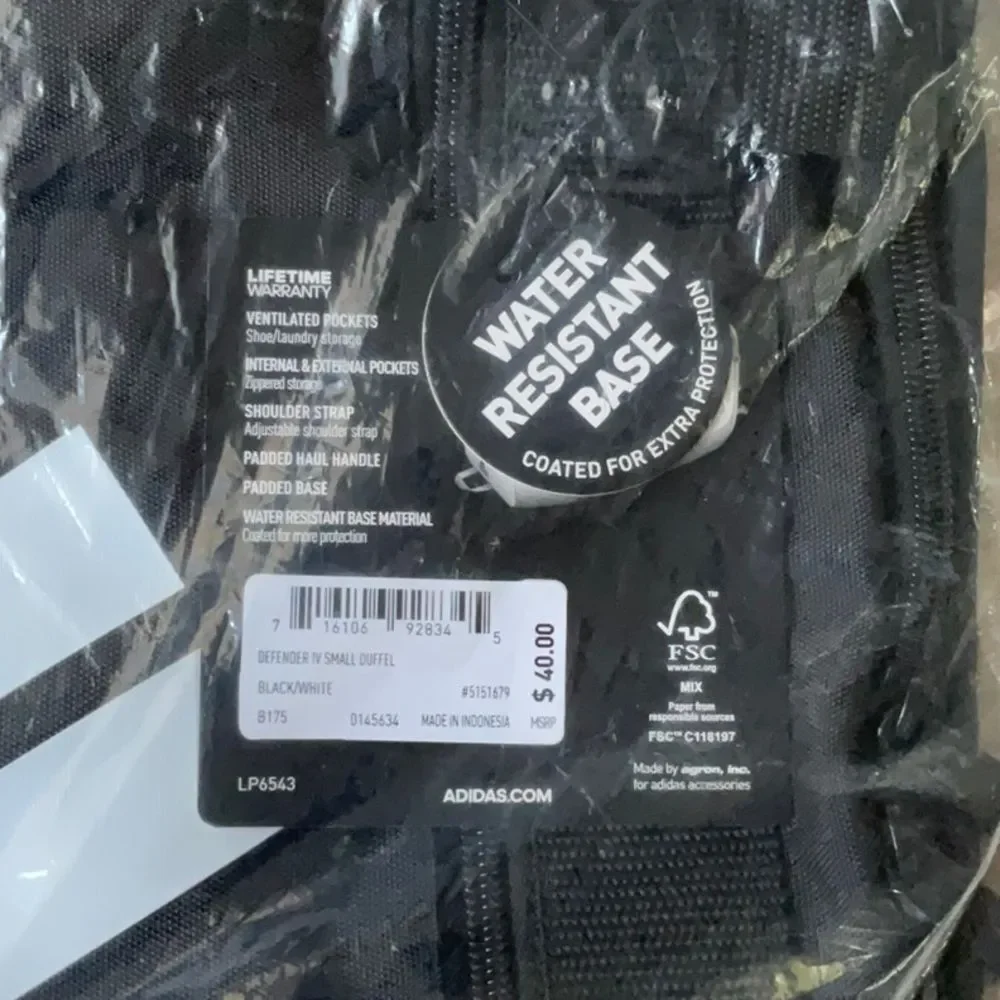 adidas Defender Small Duffel‎ Bag Black NWT in packaging